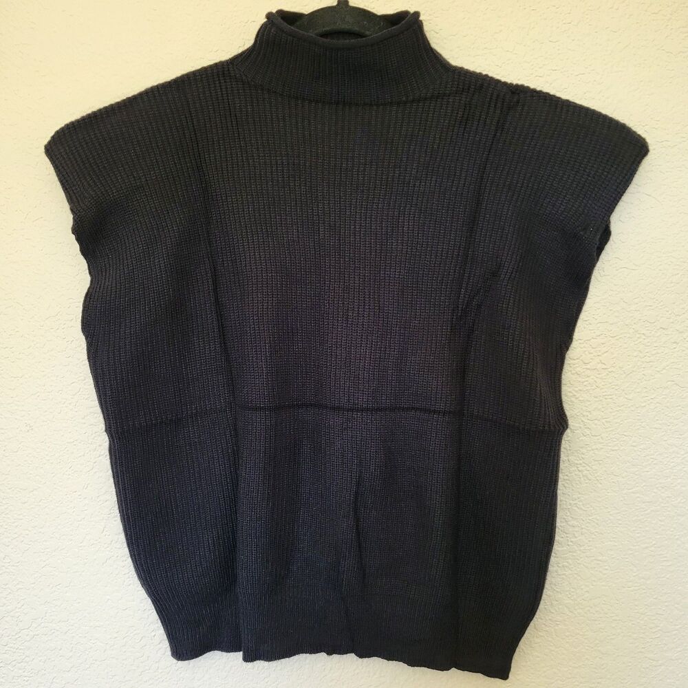 Womens Sweater Size L Black Short Sleeve Cap Sleeve Sweater Vest Shoulder Pads